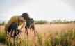 a man and a dog in a field