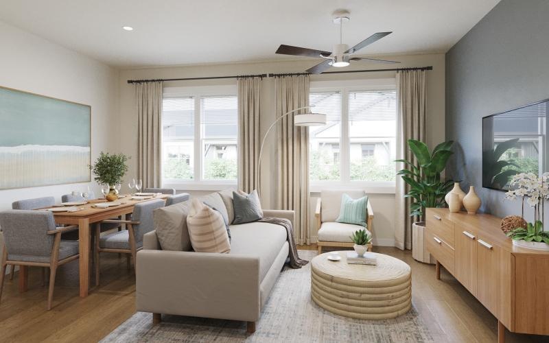 a living room with a couch and a table