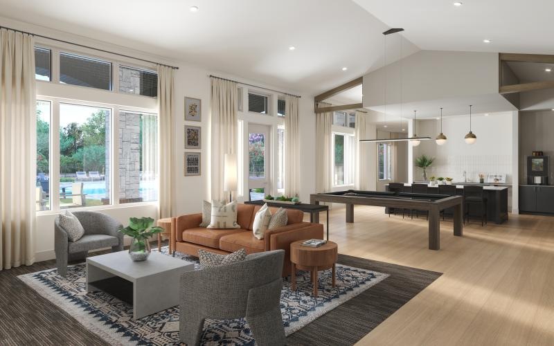 a living room with a piano and couches